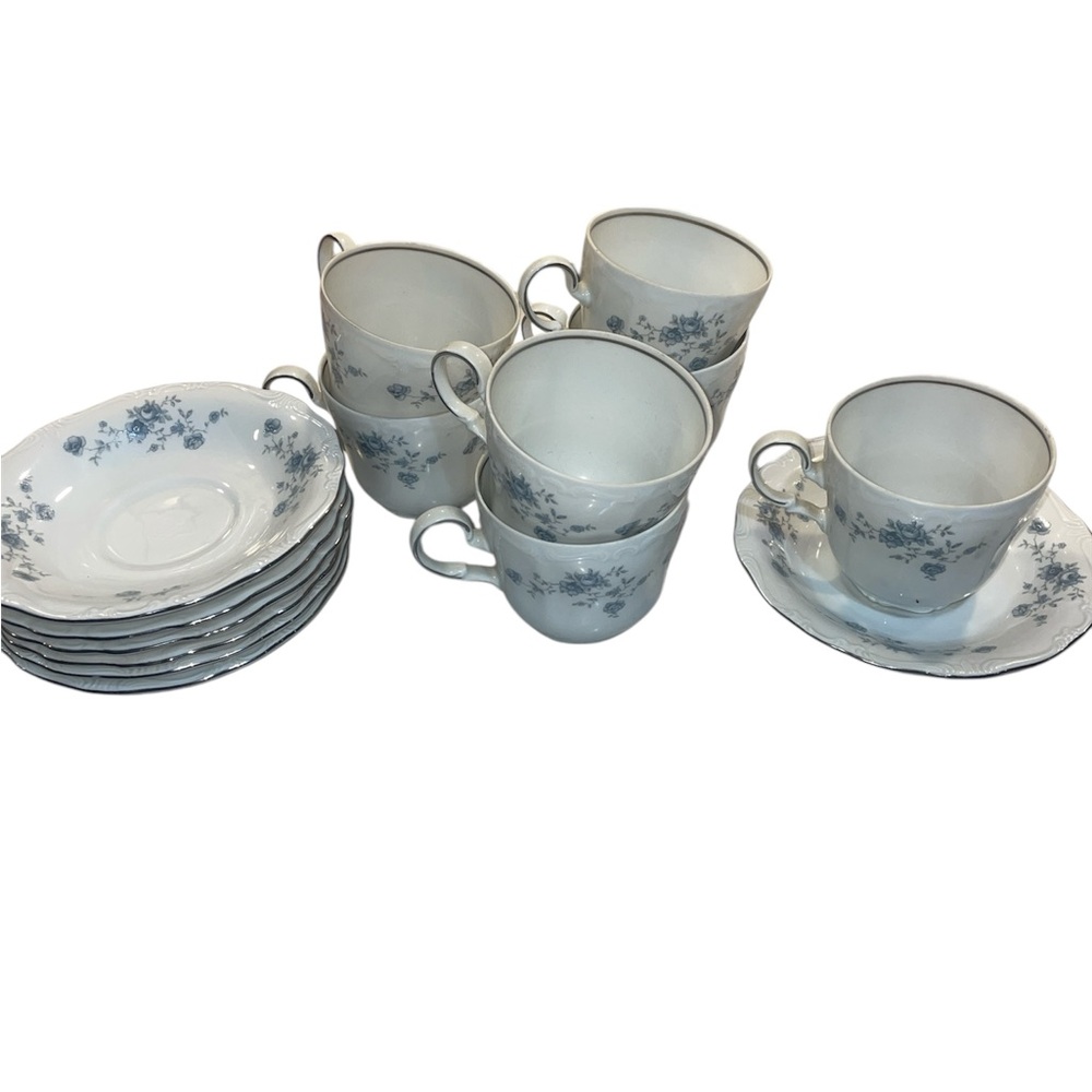 VTG Tea Cups Haviland Blue Garland China, (Backstamp) by JOHANN HAVILAND.